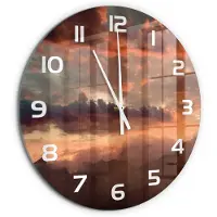 Tulup Wandklok - Bergen bij zonsondergang Wandklok Glas Decoratie - fi60 cm - Oranje Gekleurde Glazen Klok - Witte handen - Ronde Klok - Klok Glas Met Opdruk - Moderne Wandklok Glas