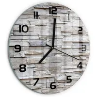 Tulup Wandklok - Stenen muur Decoratieve Glazen Klok - fi30 cm - Beige Glazen Wandklok Design - Zwarte handen - Ronde Klok - Glazen Klok Met Print - Wandklok Glas Met Motief