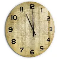 Tulup Wandklok - Oude wereldkaart Gekleurde Glazen Klok - fi60 cm - Beige Glazen Klok Met Print - Zwarte handen - Ronde Klok - Moderne Wandklok Glas - Wandklok Glas Decoratie