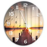 Tulup Wandklok - Zonsondergang Gekleurde Glazen Klok - fi60 cm - Geel Glazen Klok Met Print - Witte handen - Ronde Klok - Moderne Wandklok Glas - Wandklok Glas Decoratie