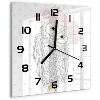 Tulup Wandklok - Uil in een krans Glazen Klok Met Print - 30x30 cm - Roze Wandklok Glas Met Motief - Zwarte handen - Vierkante Klok - Wandklok Glas Decoratie - Gekleurde Glazen Klok