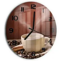 Tulup Wandklok - Aromatische koffie Moderne Wandklok Glas - fi30 cm - Bruin Wandklok Glas Decoratie - Zwarte handen - Ronde Klok - Glazen Wandklok Design - Klok Glas Met Opdruk