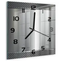 Tulup Wandklok - Metalen achtergrond Decoratieve Glazen Klok - 30x30 cm - Zilver Glazen Wandklok Design - Zwarte handen - Vierkante Klok - Glazen Klok Met Print - Wandklok Glas Met Motief
