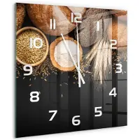 Tulup Wandklok - Brood en tarwe Gekleurde Glazen Klok - 60x60 cm - Bruin Glazen Klok Met Print - Witte handen - Vierkante Klok - Moderne Wandklok Glas - Wandklok Glas Decoratie