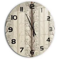 Tulup Wandklok - Bomen Decoratieve Glazen Klok - fi60 cm - Bruin Glazen Wandklok Design - Zwarte handen - Ronde Klok - Glazen Klok Met Print - Wandklok Glas Met Motief