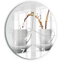 Tulup Wandklok - Lekkende koffie Wandklok Glas Met Motief - fi30 cm - Bruin Decoratieve Glazen Klok - Witte handen - Ronde Klok - Gekleurde Glazen Klok - Glazen Klok Met Print