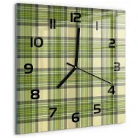 Tulup Wandklok - Groen raster Gekleurde Glazen Klok - 30x30 cm - Groente Glazen Klok Met Print - Zwarte handen - Vierkante Klok - Moderne Wandklok Glas - Wandklok Glas Decoratie