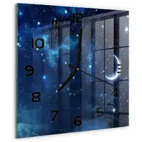 Tulup Wandklok - Sterrenhemel Glazen Klok Met Print - 30x30 cm - Blauw Wandklok Glas Met Motief - Zwarte handen - Vierkante Klok - Wandklok Glas Decoratie - Gekleurde Glazen Klok