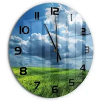 Tulup Wandklok - Wolken boven het veld Klok Glas Met Opdruk - fi60 cm - Groente Moderne Wandklok Glas - Zwarte handen - Ronde Klok - Decoratieve Glazen Klok - Glazen Wandklok Design