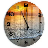 Tulup Wandklok - Zonsondergang Zee Decoratieve Glazen Klok - fi60 cm - Oranje Glazen Wandklok Design - Zwarte handen - Ronde Klok - Glazen Klok Met Print - Wandklok Glas Met Motief