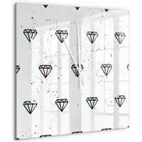 Tulup Wandklok - Diamanten Wandklok Glas Met Motief - 60x60 cm - Veelkleurig Decoratieve Glazen Klok - Witte handen - Vierkante Klok - Gekleurde Glazen Klok - Glazen Klok Met Print