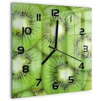 Tulup Wandklok - Kiwi Wandklok Glas Met Motief - 30x30 cm - Groente Decoratieve Glazen Klok - Zwarte handen - Vierkante Klok - Gekleurde Glazen Klok - Glazen Klok Met Print