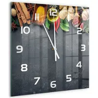 Tulup Wandklok - Kruiden en specerijen Moderne Wandklok Glas - 60x60 cm - Veelkleurig Wandklok Glas Decoratie - Witte handen - Vierkante Klok - Glazen Wandklok Design - Klok Glas Met Opdruk