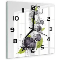 Tulup Wandklok - Bosbessen met ijs Gekleurde Glazen Klok - 30x30 cm - Zwart Glazen Klok Met Print - Zwarte handen - Vierkante Klok - Moderne Wandklok Glas - Wandklok Glas Decoratie