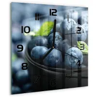 Tulup Wandklok - Bosbessen Moderne Wandklok Glas - 30x30 cm - Blauw Wandklok Glas Decoratie - Zwarte handen - Vierkante Klok - Glazen Wandklok Design - Klok Glas Met Opdruk