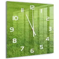Tulup Wandklok - Groen gras Glazen Klok Met Print - 60x60 cm - Groente Wandklok Glas Met Motief - Witte handen - Vierkante Klok - Wandklok Glas Decoratie - Gekleurde Glazen Klok
