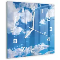 Tulup Wandklok - Wolken aan de hemel Glazen Klok Met Print - 30x30 cm - Blauw Wandklok Glas Met Motief - Witte handen - Vierkante Klok - Wandklok Glas Decoratie - Gekleurde Glazen Klok