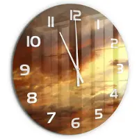 Tulup Wandklok - Zonsopgang Wandklok Glas Met Motief - fi60 cm - Geel Decoratieve Glazen Klok - Witte handen - Ronde Klok - Gekleurde Glazen Klok - Glazen Klok Met Print