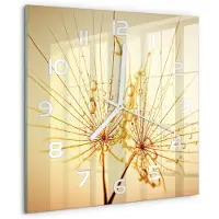 Tulup Wandklok - Paardenbloemzaden Wandklok Glas Decoratie - 30x30 cm - Beige Gekleurde Glazen Klok - Witte handen - Vierkante Klok - Klok Glas Met Opdruk - Moderne Wandklok Glas