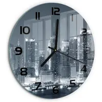 Tulup Wandklok - Manhattan, New York Wandklok Glas Decoratie - fi30 cm - Zwart-wit Gekleurde Glazen Klok - Zwarte handen - Ronde Klok - Klok Glas Met Opdruk - Moderne Wandklok Glas