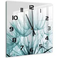 Tulup Wandklok - Paardenbloemzaden Glazen Klok Met Print - 60x60 cm - Wit Wandklok Glas Met Motief - Zwarte handen - Vierkante Klok - Wandklok Glas Decoratie - Gekleurde Glazen Klok