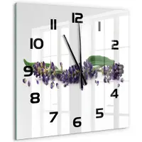 Tulup Wandklok - Lavendel Decoratieve Glazen Klok - 60x60 cm - Paars Glazen Wandklok Design - Zwarte handen - Vierkante Klok - Glazen Klok Met Print - Wandklok Glas Met Motief