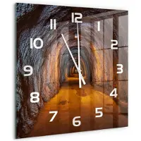 Tulup Wandklok - Ondergrondse tunnel Moderne Wandklok Glas - 60x60 cm - Oranje Wandklok Glas Decoratie - Witte handen - Vierkante Klok - Glazen Wandklok Design - Klok Glas Met Opdruk