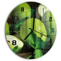 Tulup Wandklok - Groene appels Wandklok Glas Met Motief - fi30 cm - Groente Decoratieve Glazen Klok - Zwarte handen - Ronde Klok - Gekleurde Glazen Klok - Glazen Klok Met Print