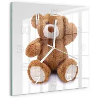 Tulup Wandklok - Beer Klok Glas Met Opdruk - 30x30 cm - Bruin Moderne Wandklok Glas - Witte handen - Vierkante Klok - Decoratieve Glazen Klok - Glazen Wandklok Design