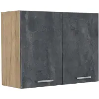 Vicco Glazen keukenkast R-Line, Zwart beton/Goudkleurig Eiken, 80 cm