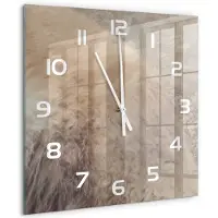 Tulup Wandklok - Witte wolf op de rots Decoratieve Glazen Klok - 60x60 cm - Beige Glazen Wandklok Design - Witte handen - Vierkante Klok - Glazen Klok Met Print - Wandklok Glas Met Motief
