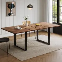 OKWISH uitschuifbare keukentafel met 3 verstelbare lengtes, metalen frame, eettafel voor 6-10 personen, eenvoudig design, notenhout