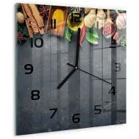 Tulup Wandklok - Kruiden en specerijen Decoratieve Glazen Klok - 30x30 cm - Veelkleurig Glazen Wandklok Design - Zwarte handen - Vierkante Klok - Glazen Klok Met Print - Wandklok Glas Met Motief