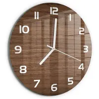 Tulup Wandklok - Houten achtergrond Gekleurde Glazen Klok - fi30 cm - Bruin Glazen Klok Met Print - Witte handen - Ronde Klok - Moderne Wandklok Glas - Wandklok Glas Decoratie
