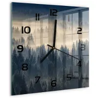 Tulup Wandklok - Mist boven het bos Wandklok Glas Met Motief - 30x30 cm - Grijs Decoratieve Glazen Klok - Zwarte handen - Vierkante Klok - Gekleurde Glazen Klok - Glazen Klok Met Print