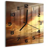 Tulup Wandklok - Zonsopgang Decoratieve Glazen Klok - 30x30 cm - Geel Glazen Wandklok Design - Zwarte handen - Vierkante Klok - Glazen Klok Met Print - Wandklok Glas Met Motief