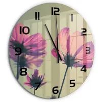 Tulup Wandklok - Roze bloemen Gekleurde Glazen Klok - fi60 cm - Roze Glazen Klok Met Print - Zwarte handen - Ronde Klok - Moderne Wandklok Glas - Wandklok Glas Decoratie