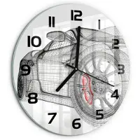 Tulup Wandklok - Autogrille Glazen Wandklok Design - fi30 cm - Rood Klok Glas Met Opdruk - Zwarte handen - Ronde Klok - Wandklok Glas Met Motief - Decoratieve Glazen Klok