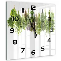 Tulup Wandklok - Kruiden aan een touwtje Klok Glas Met Opdruk - 60x60 cm - Groente Moderne Wandklok Glas - Zwarte handen - Vierkante Klok - Decoratieve Glazen Klok - Glazen Wandklok Design