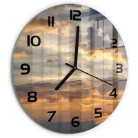 Tulup Wandklok - Zonsondergang Glazen Wandklok Design - fi30 cm - Oranje Klok Glas Met Opdruk - Zwarte handen - Ronde Klok - Wandklok Glas Met Motief - Decoratieve Glazen Klok