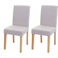 Mendler Set van 2 eetkamerstoelen Keukenstoel Littau ~ textiel, crème-beige, lichtgekleurde poten