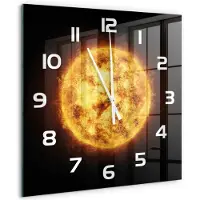 Tulup Wandklok - Zonnig Klok Glas Met Opdruk - 60x60 cm - Oranje Moderne Wandklok Glas - Witte handen - Vierkante Klok - Decoratieve Glazen Klok - Glazen Wandklok Design