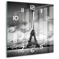 Tulup Wandklok - Eiffeltoren Parijs Decoratieve Glazen Klok - 30x30 cm - Zwart-wit Glazen Wandklok Design - Witte handen - Vierkante Klok - Glazen Klok Met Print - Wandklok Glas Met Motief