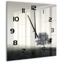 Tulup Wandklok - Eenzame boom Klok Glas Met Opdruk - 60x60 cm - Grijs Moderne Wandklok Glas - Zwarte handen - Vierkante Klok - Decoratieve Glazen Klok - Glazen Wandklok Design