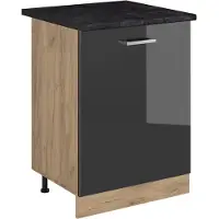 Vicco Keukenonderkast R-Line Antraciet Hoogglans/Goudkleurig Eiken 60 cm met 1 deur antraciet werkblad, Model 72147