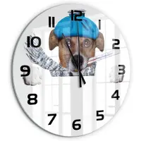 Tulup Wandklok - Zieke hond Glazen Wandklok Design - fi60 cm - Blauw Klok Glas Met Opdruk - Zwarte handen - Ronde Klok - Wandklok Glas Met Motief - Decoratieve Glazen Klok