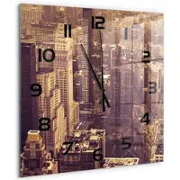 Tulup Wandklok - Manhattan, New York Klok Glas Met Opdruk - 60x60 cm - Geel Moderne Wandklok Glas - Zwarte handen - Vierkante Klok - Decoratieve Glazen Klok - Glazen Wandklok Design