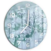 Tulup Wandklok - Grote garenkruid Decoratieve Glazen Klok - fi30 cm - Wit Glazen Wandklok Design - Witte handen - Ronde Klok - Glazen Klok Met Print - Wandklok Glas Met Motief