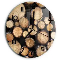 Tulup Wandklok - Logboeken Glazen Wandklok Design - fi30 cm - Bruin Klok Glas Met Opdruk - Zwarte handen - Ronde Klok - Wandklok Glas Met Motief - Decoratieve Glazen Klok