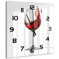 Tulup Wandklok - Rode wijn Klok Glas Met Opdruk - 60x60 cm - Rood Moderne Wandklok Glas - Zwarte handen - Vierkante Klok - Decoratieve Glazen Klok - Glazen Wandklok Design